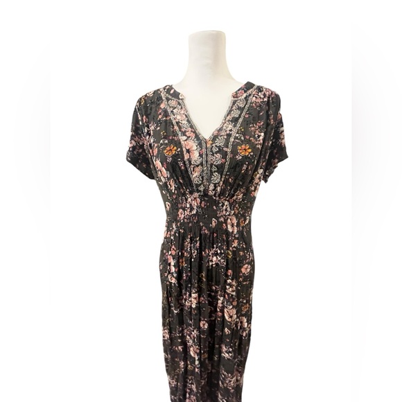 Knox Rose Boho Floral Print Smocked Dress Sz Small - Picture 4 of 6